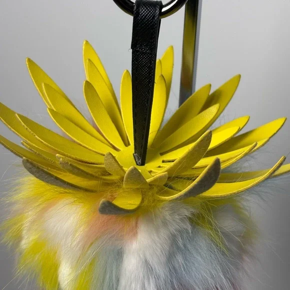 Fluffy Rex Rabbit and Fox Flower Keychain- Yellow - Picture 2 of 3